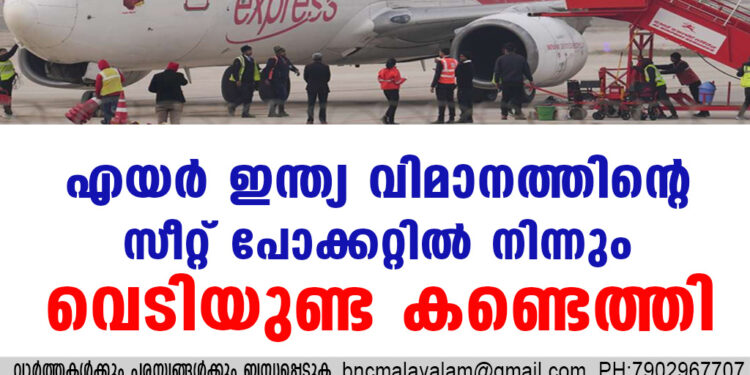 എയർ ഇന്ത്യ വിമാനത്തിന്റെ സീറ്റ് പോക്കറ്റിൽ നിന്നും വെടിയുണ്ട കണ്ടെത്തി