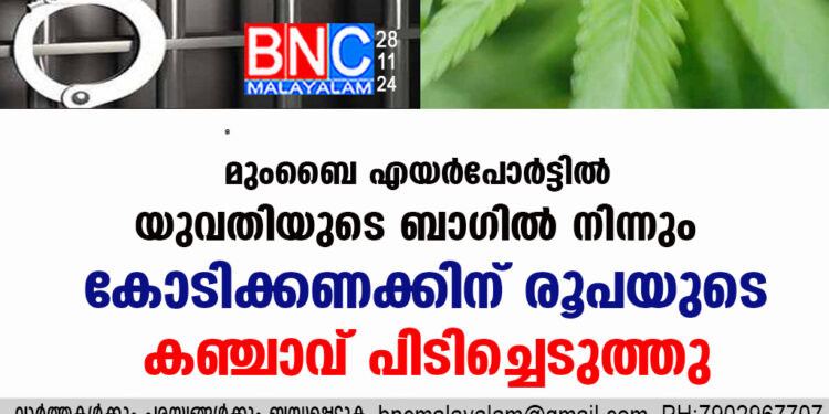 മുംബൈ എയർപോർട്ടിൽ യുവതിയുടെ ബാഗിൽ നിന്നും കോടിക്കണക്കിന് രൂപയുടെ കഞ്ചാവ് പിടിച്ചെടുത്തു