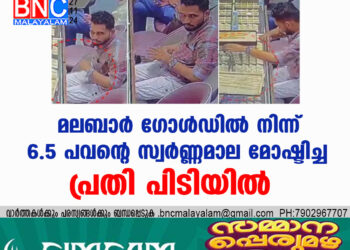 മലബാര്‍ ഗോള്‍ഡിൽ നിന്ന് 6.5 പവൻ്റെ സ്വർണ്ണമാല മോഷ്ടിച്ച പ്രതി പിടിയിൽ