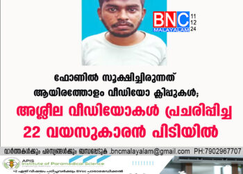 ഫോണിൽ സൂക്ഷിച്ചിരുന്നത് ആയിരത്തോളം വീഡിയോ ക്ലിപ്പുകൾ; അശ്ലീല വീഡിയോകൾ പ്രചരിപ്പിച്ച 22 വയസുകാരൻ പിടിയിൽ