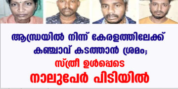 ആന്ധ്രയിൽനിന്ന് കേരളത്തിലേക്ക് കഞ്ചാവ് കടത്താൻ ശ്രമം; സ്ത്രീ ഉൾപ്പെടെ നാലുപേർ പിടിയിൽ