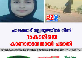 പാലക്കാട് വല്ലപ്പുഴയില്‍ നിന്ന് 15കാരിയെ കാണാതായതായി പരാതി