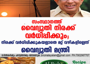 സംസ്ഥാനത്ത് വൈദ്യുതി നിരക്ക്  വർധിപ്പിക്കുമെന്ന് പ്രഖ്യാപിച്ച് വൈദ്യുതി വകുപ്പ് മന്ത്രി കെ കൃഷ്ണൻകുട്ടി.