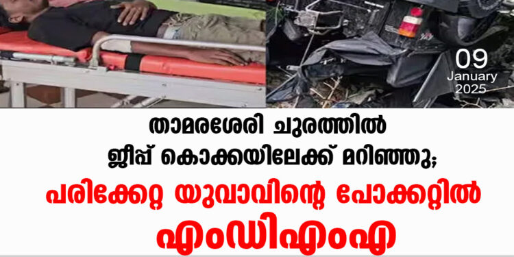 താമരശേരി ചുരത്തിൽ ജീപ്പ് കൊക്കയിലേക്ക് മറിഞ്ഞു; പരിക്കേറ്റ യുവാവിന്റെ പോക്കറ്റിൽ എംഡിഎം